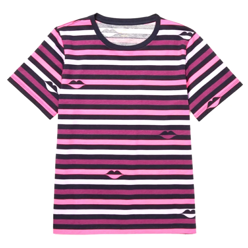 Kate Spade Striped Pink & Purple Lips Graphic Tee Size S